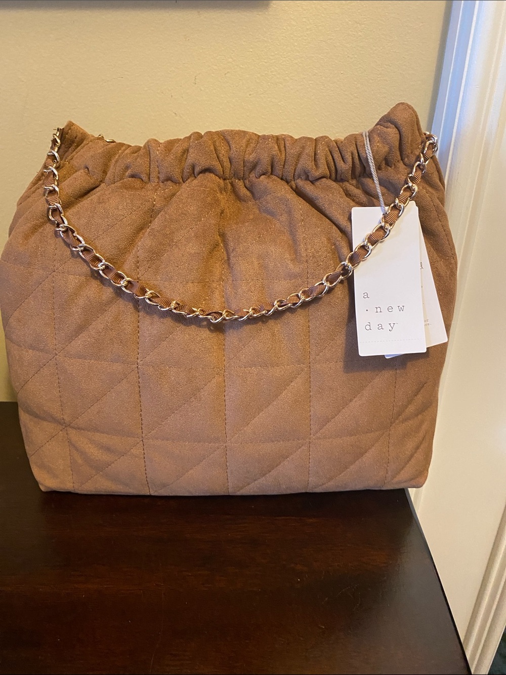NWT Target Faux Suede Quilted Shoulder Bag with Gold Hardware